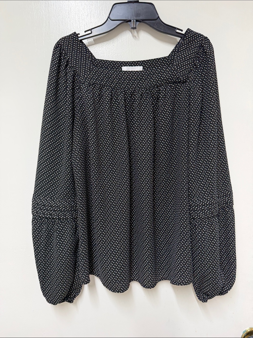 LC Lauren Conrad Black Blouse with White Micro Dash Print